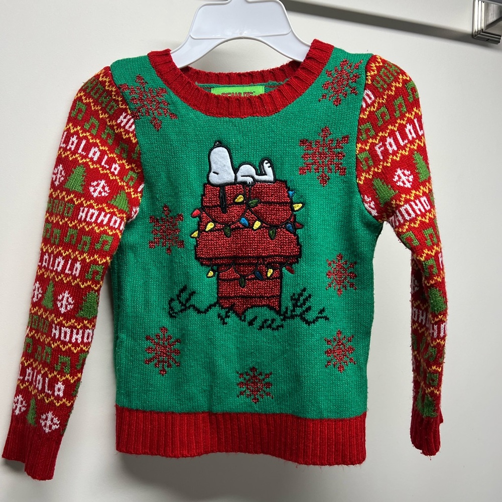 Peanuts Red and Green Knit Sweater